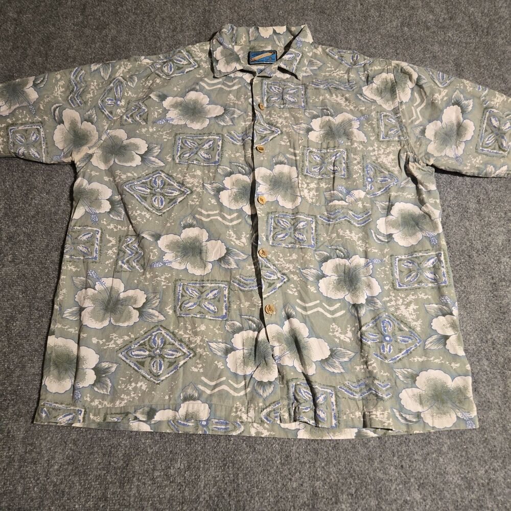 Pineapple Connection Hawaiian Shirt Mens XL Green Short Sleeve Button Up Cotton